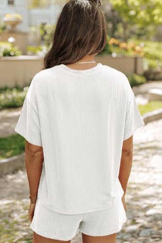 Image of Womens Pajama Sets 2 Piece Pjs Sleepwear Soft Comfy Short Sleeve Tops and Shorts Lounge Set Loungewear Outfit