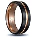 TUSEN JEWELRY Tungsten Ring Rose Gold Plated Inlay Groove Brushed Flat Cut Edge 8mm Men's Wedding Band