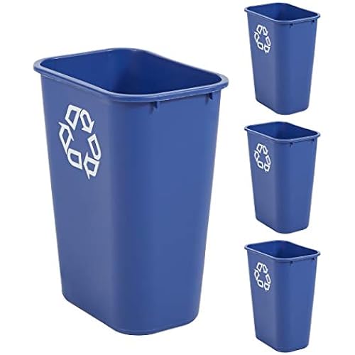 Rubbermaid Commercial Products Wastebasket Deskside Recycling Can Large 41 Qt/10.25 GAL, for Home/Office/Under Desk, Blue (FG295773BLUE), Pack of 4