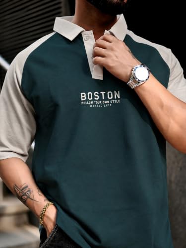 Image of Maniac || Mens || Printed ||Raglan Polo Neck || 3 /4th Sleeve || Cotton ||Oversized ||Polo T-Shirt