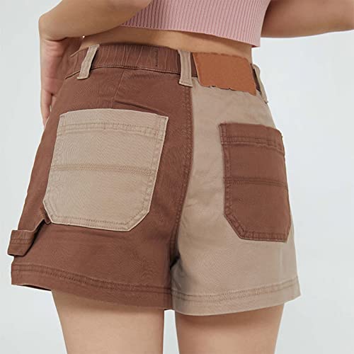 Women's Summer Shorts Casual Comfy Hiking Cargo Shorts Summer Workout Hot Pants Chino Bermuda Patchwork Short With Pockets Brown #TOP2