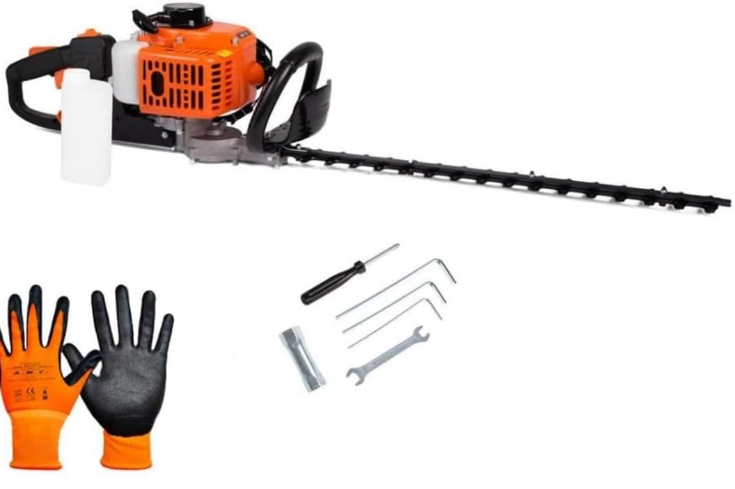 Tagliasiepi a scoppio con motore a 2 tempi da 23 cc, lame a doppio taglio da 60 cm, manico rotante articolato ed ergonomico, spaziatura dei denti di 20 mm: leggero, potente e facile da maneggiare
