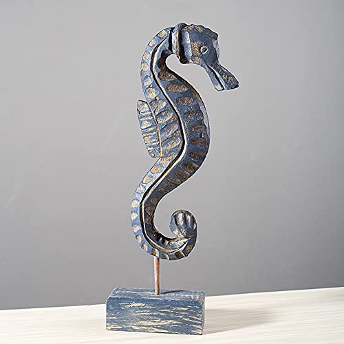 Calidaka 3Pcs Mediterranean Style Wooden Seahorse Sea Star Conch Wood Sculpture Kit Desktop Handcarved Beach Ocean Theme Ornament Figurines Home Decor Gift(Colorful) #TOP7