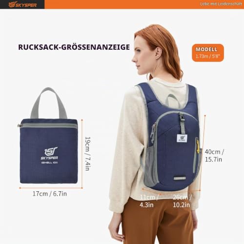 SKYSPER 10L Faltbarer Rucksack Wanderrucksack Klein Tagesrucksack – Ansicht 6