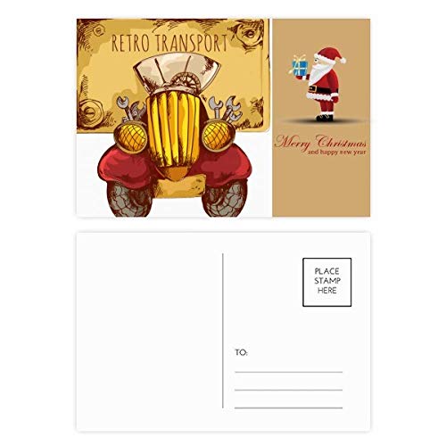 Cartes postales rétro Père Noël et voiture britannique ancienne
