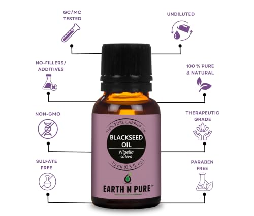 Image of Earth N Pure Black Seed (Kalonji Oil) | 100% Pure & Natural | Cold Pressed Nigella Sativa Oil | Hair, Scalp, Skin & Beard Care | Vegan & Cruelty-Free | 15ml