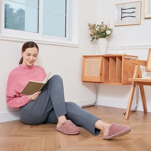 EverFoams Women's Set of 2 Pairs - Women's Alpine Shearling Slippers (Pink, Size 9-10) - Microsuede Slipper (Pink, Size 9-10)