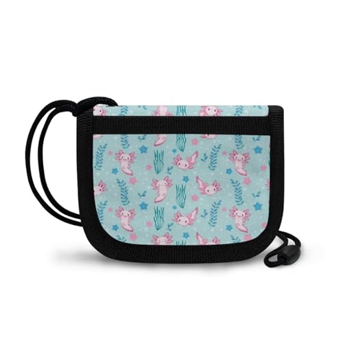 Axolotl Print Girls Zipper Wallet Small Bifold Wallets for Toddler Girls Lightweight Mini Purse with Neck Lanyard Coin Pocket Card Slots Daily Essential2