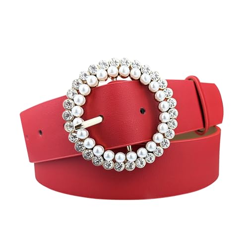 eYLun Womens Leather Belt Round Buckle Ladies Belt Grommet Leather Waist Belts for Dress Jeans Pants