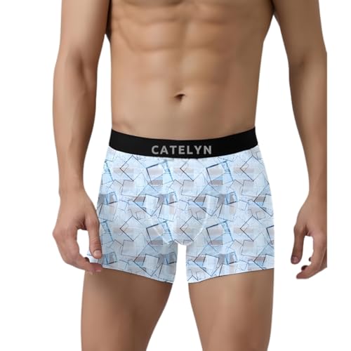 Image of CATELYN Printed Men's Extra Thin Elastic Ice Silk Underwear - Long, Comfortable, Breathable Boxer Brief Trunks, Smooth Fabric (Pack of 3)