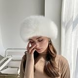 Uposao Czapka futrzana czapka damska czapka zimowa sztuczny lis pompon futro ciepła miękka opaska na czoło kapelusz, biały, L