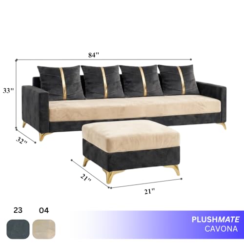 Image of Caviar 5 Seater L Shape Sofa Set with Movable Ottoman | Flexible Layout | Luxury Velvet Suede Fabric | Modern Living Room Sofa | Dark Grey-Cream