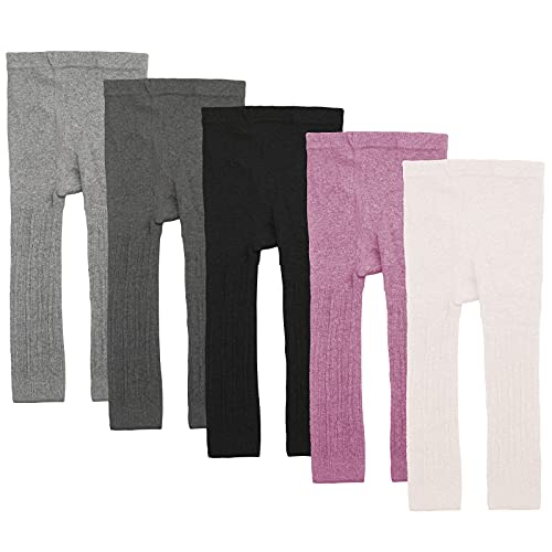 5 Pack Baby Girls Cable Knit Leggings Ankle Cotton Footless Tights Full Length Warm Pants for Kids 1-6T