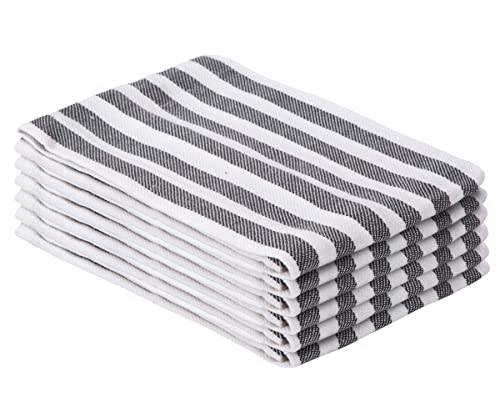 All Cotton and Linen - Black Striped Dish Towels - Striped Cotton Towels - Black Cotton Hand Towels - Cotton Dish Towels Black - Cotton Tea Towels Set of 6 (16 X 27, Flat Towel - Black(Stripe))