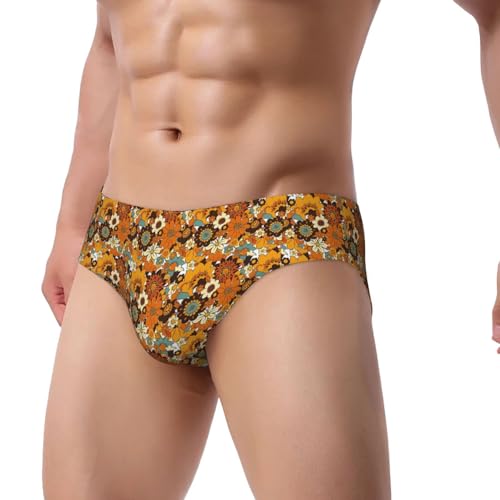 70s 60s Retro Orange Flowers Men's Briefs Triangle Underwear Comfortable Breathable Man Panties2