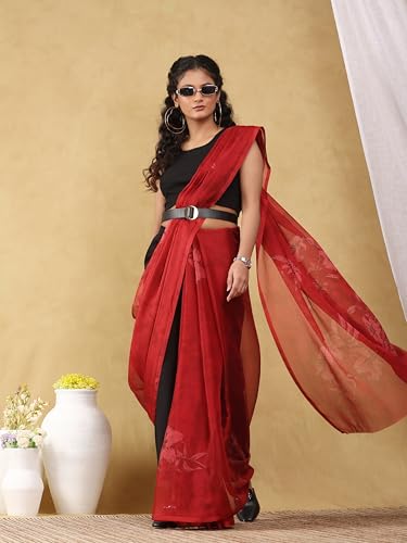 Image of Garden Vareli Floral Print Chiffon Saree