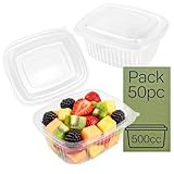 Majillux 50 Envases de Plástico PP con Tapa Bisagra 500 ml - Tupper Reutilizable Hermético para Comida Caliente o Fría, Apto Microondas y Congelador, Ideal Take Away, Meal Prep y Delivery