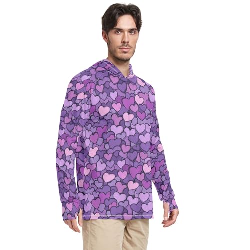 Wudan Purple Hearts Day Purple Hearts Men Sun Protection Hoodies Long Sleeve Hooded Fishing Shirts UPF 50+ Sport Shirt S2