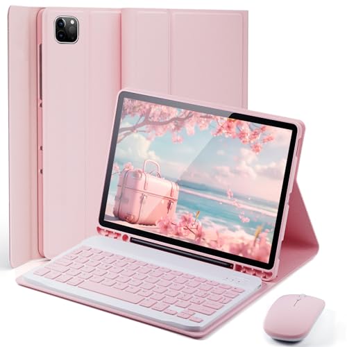 Cover Per iPad Pro 11 Pollici (iPad Pro 4a 2022/ 3a 2021/ 2a 2020/ 1a 2018) con Wireless Bluetooth Italiano Tastiera (QWERTY) e Mouse Coperchio Protettivo con Scanalatura Portapenna KeyboardCase Rosa