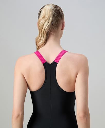 Image of Speedo Women's Endurance+ Sleeved Myrtle U-Back Legsuit Swimming Costume Swimwear | 100% Chlorine Resistant | UPF 40+ Sun Protection | Quick Drying | Removable Bra Pads