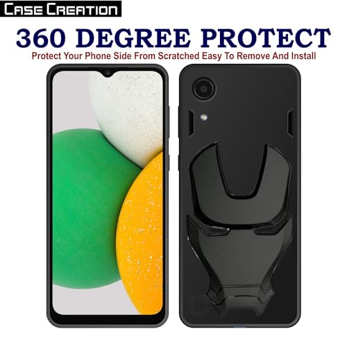 Image of COVERLY Official 3D Smooth Feel Avenger Logo Mask Soft Rugged Grip Iron Man Engraved Cartoon Movie Engraved Silicone Rubber Matte Back Cover for Samsung Galaxy A03 Core (2020) - Black