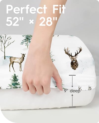 Image of Crib Sheet Netural, Premium Soft Jersey Knit Fitted Crib Sheet, Crib Mattress Sheet, 28''x52''x9'' Extra Deep Pocket (Deer & Bear)