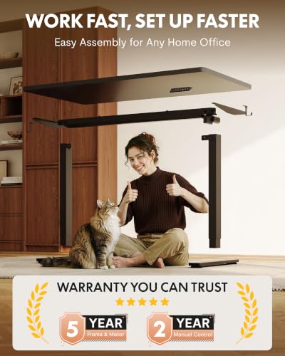 Image of FLEXISPOT EN1 48 inchx24 inch One-Piece Standing Desk, Black (Black Frame) | 176 LBS Capacity, Seamless Desktop, Home Office, 4 Memory Presets, Dual Monitor Setup, Anti-Collision