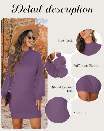 Image of GRECERELLE 2026 Womens Fall Winter Mock Neck Mini Pullover Sweater Dress | Long Sleeve Ribbed Knit Bodycon Fit for Parties Date Holidays Daily(XS-2XL)