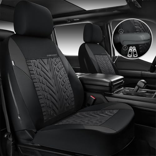 Image of CAR PASS Neoprene Waterproof Seat Covers Two Front, Wetsuit Car Seat Covers 2pcs Universal Fit for Vans, Truck, SUV, 3D Tyre Embossed Seat Covers Anti Slip with Armrests, Aibag Compatible(Black Gray)