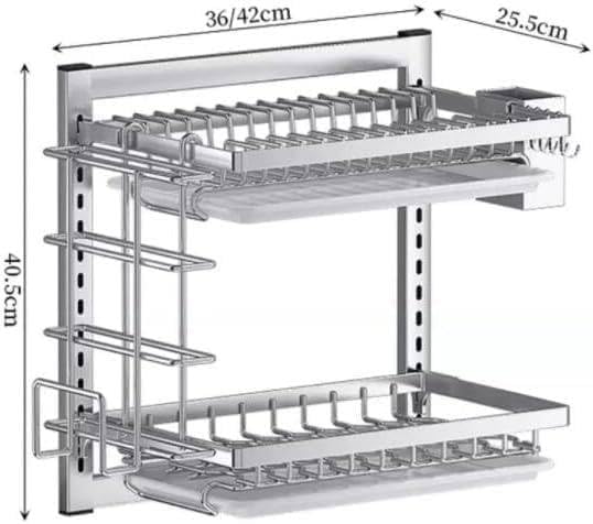 Escurridor de platos montado en la pared con bandeja de goteo extraíble de acero inoxidable para colgar, plegable, en portavasos, escurridor de platos de cocina, estantes colgantes