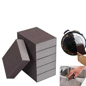 6 Pcs Heavy Duty Scrub Sponge， Magic Emery Sponge Brush,Nano Emery Sponge&Cleaning Sponge，Cleaning Brushes for Household use，Dark Brown