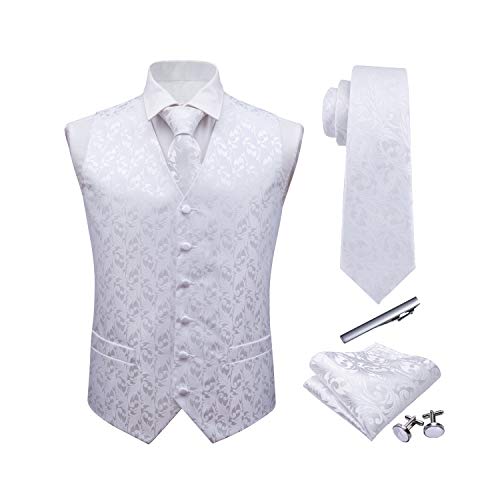 Barry.Wang Flower Waistcoat Vest Necktie Set Pocket Square Cufflink Wedding Business Formal Dress