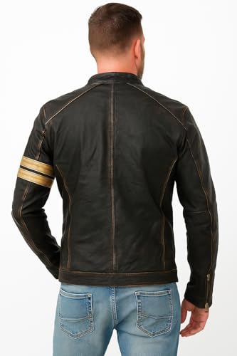 Mens Distressed Black Leather Jacket Biker Retro Cafe Racer Vintage Leather2