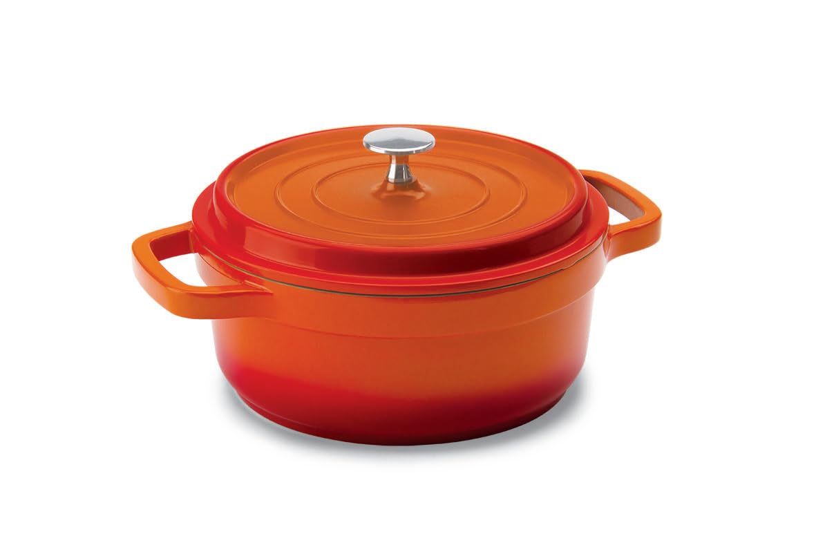 Hercules by Mundial, Cast-Aluminum Dutch Oven Pot with Lid & Handles, All Stove types, Oven-Safe Casserole Cookware with Nonstick Enamel, Orange 20L