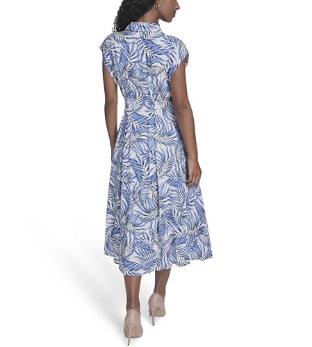 Image of Tommy Hilfiger Women's Cap Sleeve Collared Waist Pleating A-Line Midi Shirt Dress