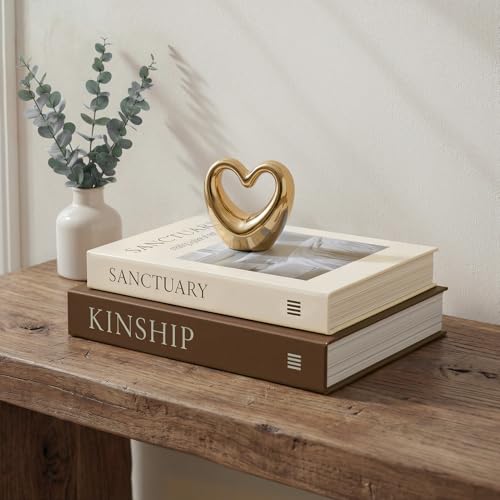 Fveuc Decorative Book Boxes for Coffee Table Decor (Set of 2) - Faux Books with Hidden Storage - Modern Warm Luxury & Neutral Home Accents - Sanctuary & Kinship (Chocolate Brown & Beige)