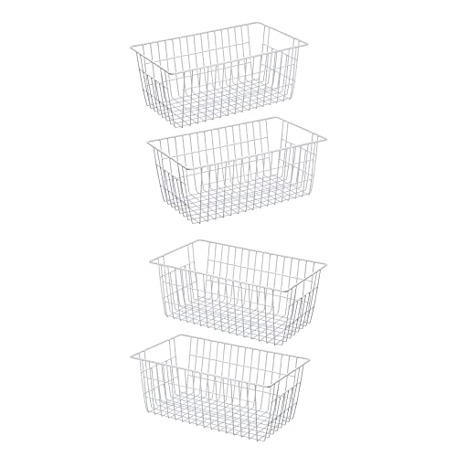 Image of SANNO Farmhouse Wire Basket, White, 15.7in x 9.5in x 6.3in, Alloy Steel