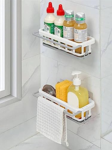 Image of Two Tone Hanging Drain Rack | Retractable Storage Rack | Sponge Drain Tray | Kitchen /Bathroom Sink Tray with Drying Basket | Kitchen Storage Organizer Multicolor Pack of 1