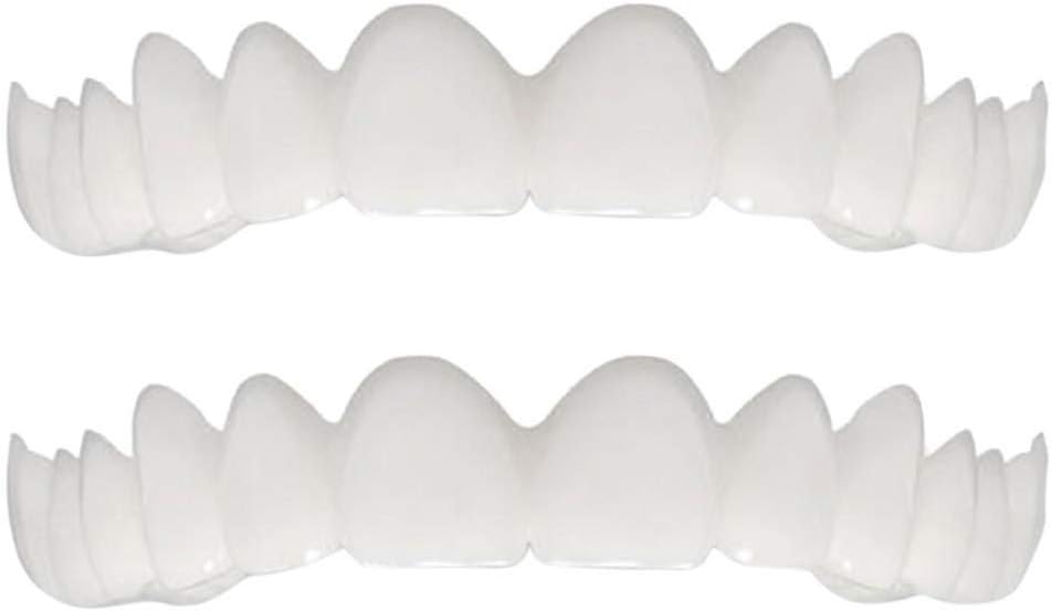 Wllsagl Xouwvpm 2Pcs Comfort Fit Flex Cosmetic Teeth Denture Teeth Top Cosmetic Veneer (1Pc Top+1Pc Bottom+2pc Adhesive) (White)