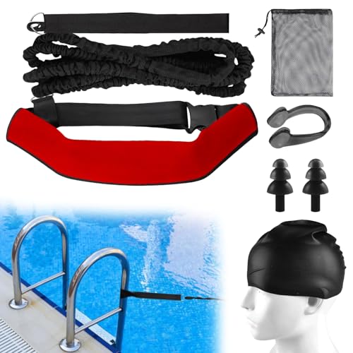 Cinturón de natación para piscina de 3,6 m, cinturón de natación ajustable, adecuado para cualquier piscina sin contracorriente, aumenta la fuerza y la resistencia para niños y adultos, rojo
