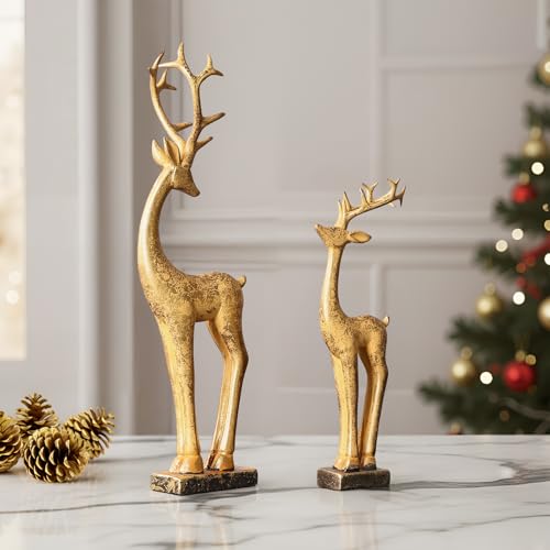 Resin Christmas Table Decor: 2pcs Golden Christmas Reindeer Figur...
