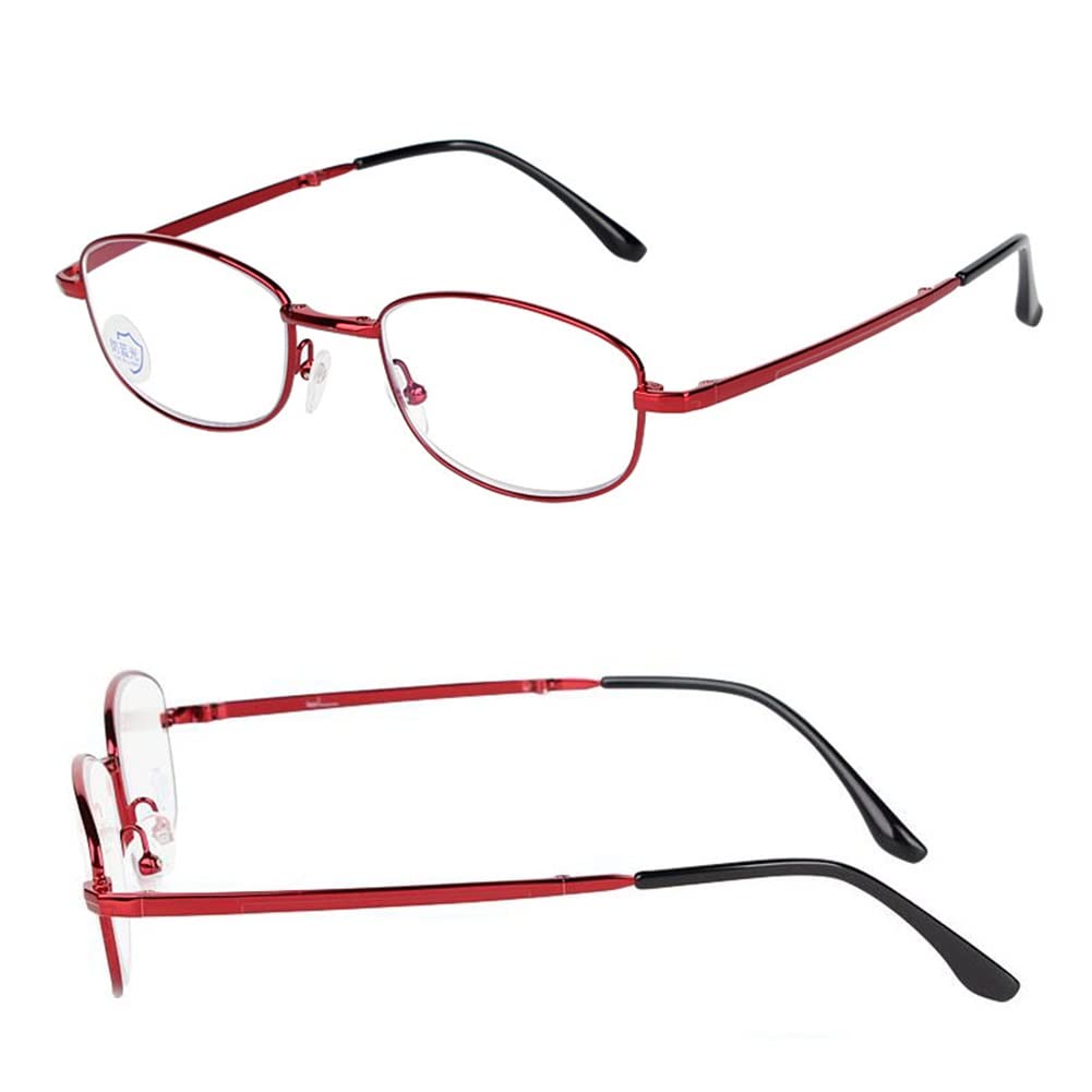 Damskie Okulary Do Czytania Z Filtrem Przeciw Niebieskiemu Światłu, Mini Kieszonkowe Okulary Do Czytania, Owalne Okulary Do Czytania Z Metalową Ramką/Red/3