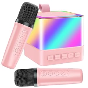 Micqutr Tragbare Karaoke Maschine mit 2 Mikrofonen