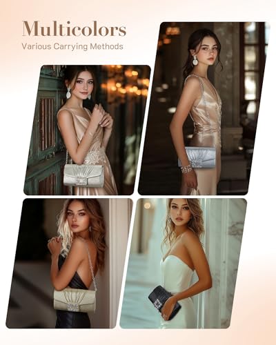 Image of Missnine Evening Bag Pleated PU Leather Clutch Purse for Women Elegant Formal Wedding Handbag Sparkling Party Prom Purse