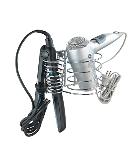 WENKO Porte seche cheveux et lisseur, support mural seche cheveux et lisseur, Milano, Chrome