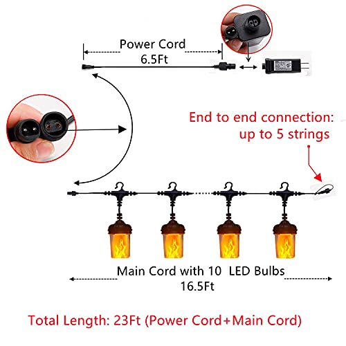 Flickering Flame String Lights For Halloween Decor Outdoor,23Ft Led String Lights For Outside,Plug In Garden Lights,Connectable Backyard Lights 10 Lantern & Hooks Decorative Lights Cafe Bistro Patio #TOP2