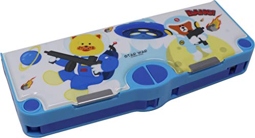 Image of QIPS Pop Out 4 Button Magentic Locking Jumbo Pencil Box, Multi-Functional Pencil Box for Kids, Light Blue