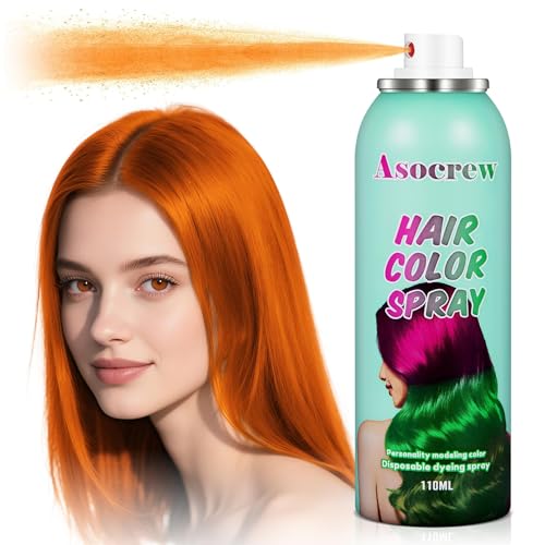 Image of Orange Hair Spray,Hair Color Spray Dye,Grey Temporary Hair Color Dye for Kids Women Men,Hairspray Color Pomades,Washable Color HairSpray for Party, Cosplay,Halloween,Christmas. (Orange)