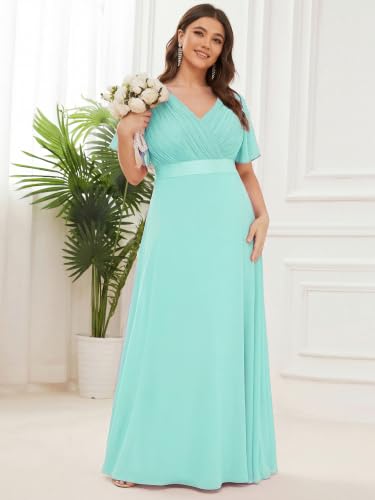 Image of Ever-Pretty Women's Chiffon Formal Evening Dresses for Curvy Women V-Neck Plus Size Floor Length Bridesmaid Dress
