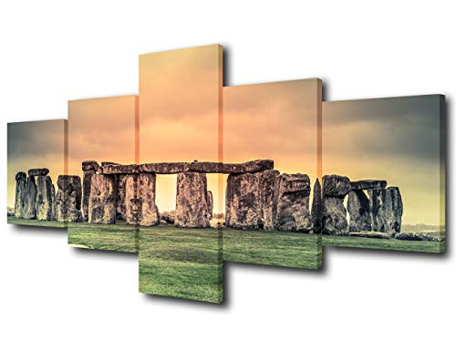 Lowest Price Southwest Decor Stonehenge Pictures England Paintings Wall Art for Living Room 5 Piece Canvas Modern Artwork Home Decor Giclee Wooden Framed Gallery-wrapped Stretched Ready to Hang(50''Wx24''H)